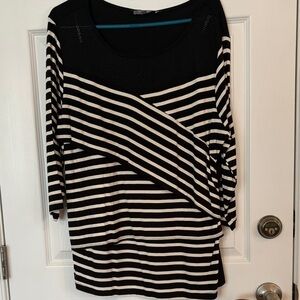 NY Collection Black and White Diagonal Stripe Top